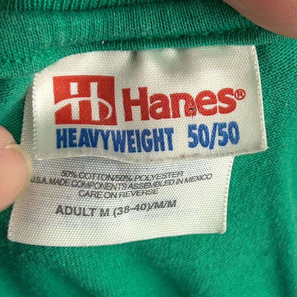 Hanes T-Shirt Mens M Green KΔ Applique Greek Letter Heavyweight 50/50 Crewneck - Picture 2 of 8